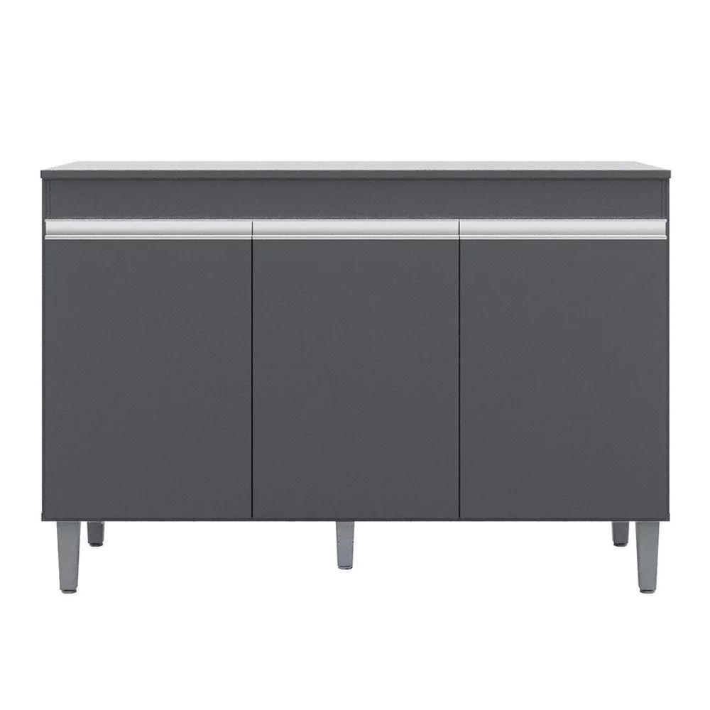 Balcão Gabinete Cozinha 120cm Manu 3 Portas Sem Tampo Ajl Cinza - 1