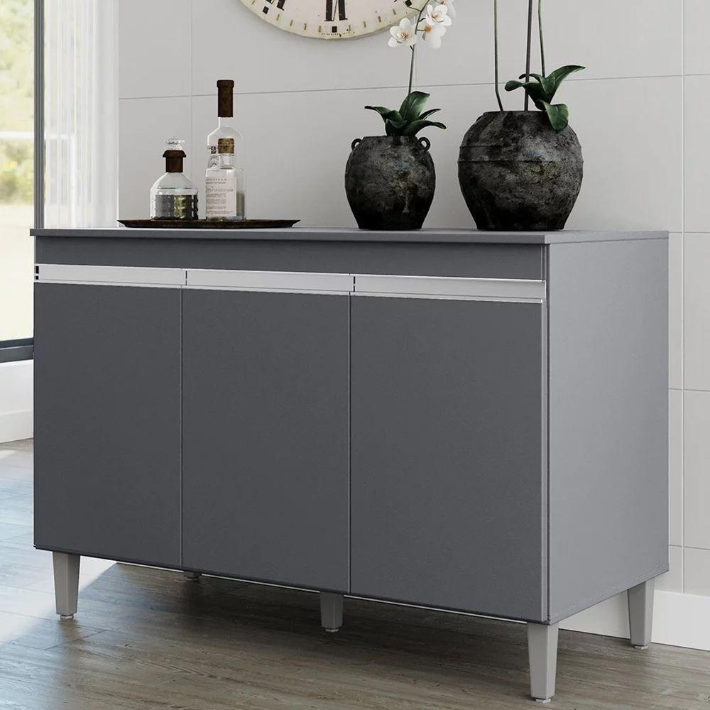 Balcão Gabinete Cozinha 120cm Manu 3 Portas Sem Tampo Ajl Cinza - 4