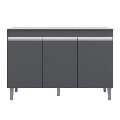 Balcão Gabinete Cozinha 120cm Manu 3 Portas Sem Tampo Ajl Cinza
