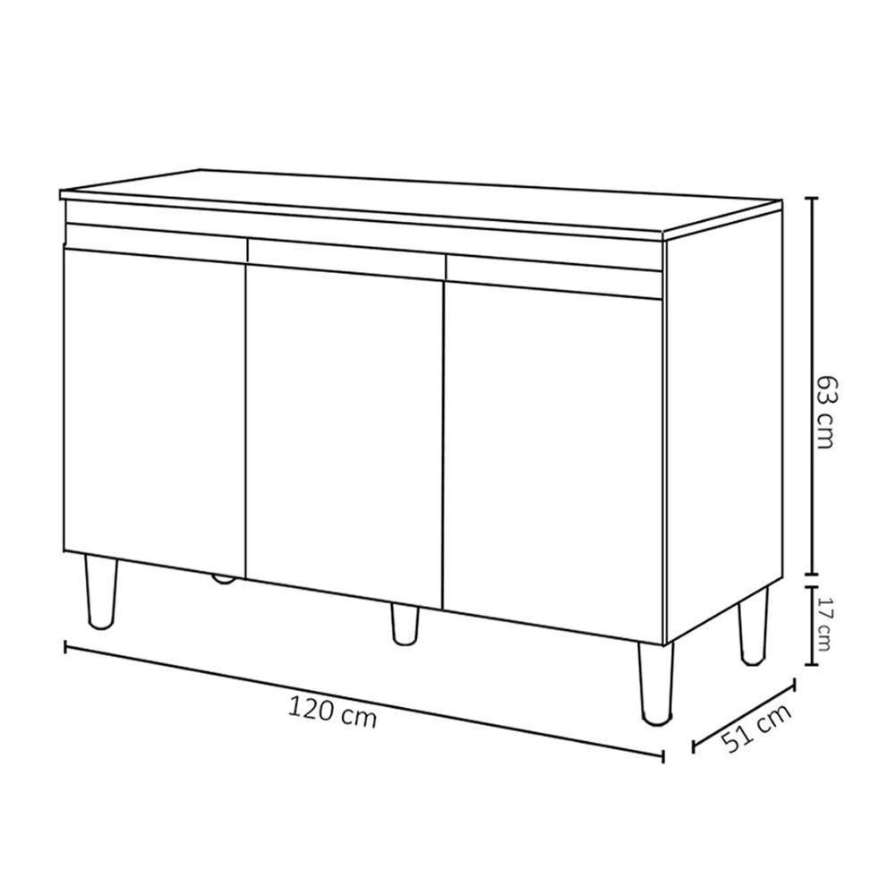 Balcão Gabinete Cozinha 120cm Manu 3 Portas Sem Tampo Ajl - 4