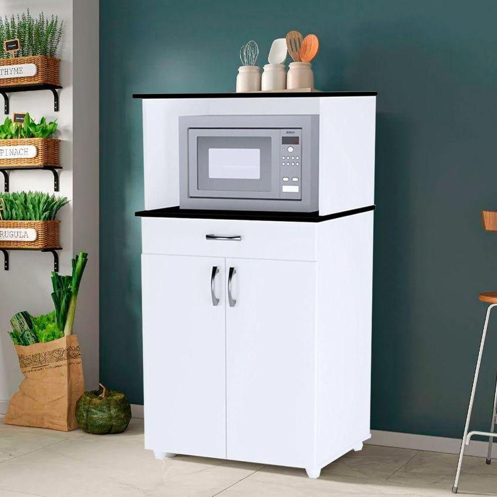 Balcão Gabinite De Microondas 2 Portas Ajl Móveis Branco Preto Flex - 3