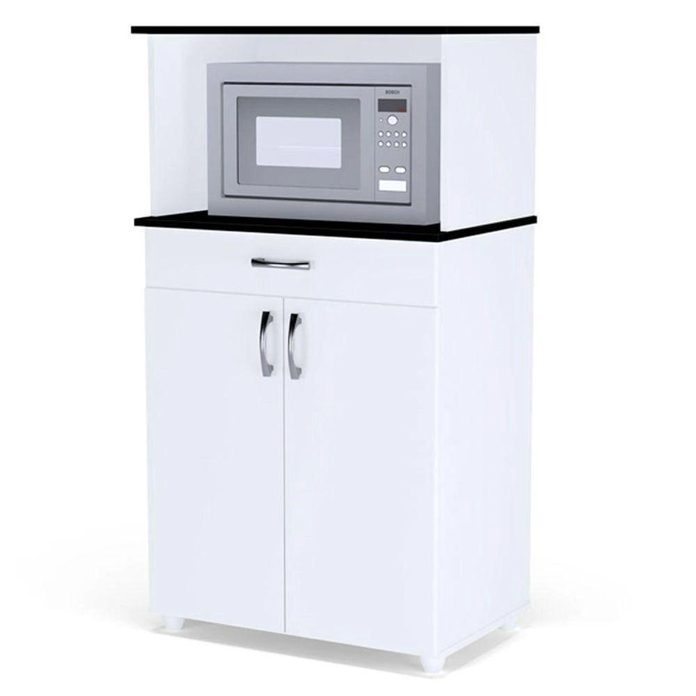 Balcão Gabinite De Microondas 2 Portas Ajl Móveis Branco Preto Flex - 4