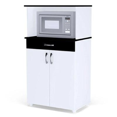 Balcão Gabinite De Microondas 2 Portas Ajl Móveis Branco Preto Flex