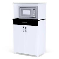 Balcão Gabinite De Microondas 2 Portas Ajl Móveis Branco Preto Flex - 1