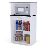 Balcão Gabinite De Microondas 2 Portas Ajl Móveis Branco Preto Flex - 2