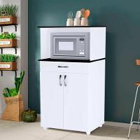 Balcão Gabinite De Microondas 2 Portas Ajl Móveis Branco Preto Flex - 3