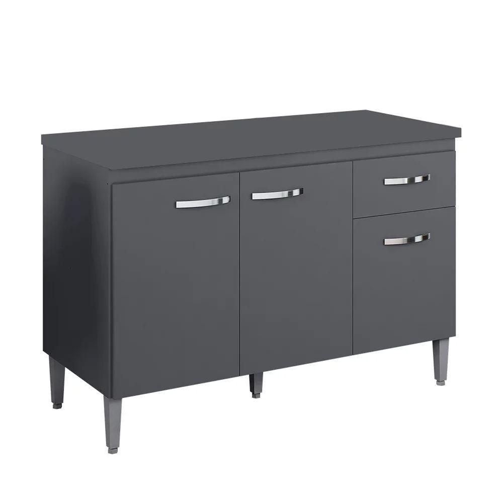 Balcão Cozinha Gabriela 3 Porta 120cm S-t Ajl Cinza - 1