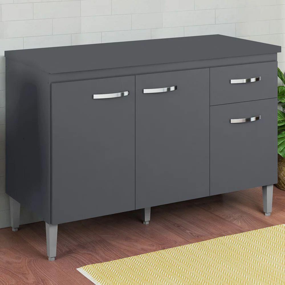 Balcão Cozinha Gabriela 3 Porta 120cm S-t Ajl Cinza - 3