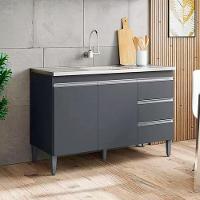 Balcão Gabinete Cozinha Andreia 100cm 2 Porta S-t Ajl Móveis Cinza - 2