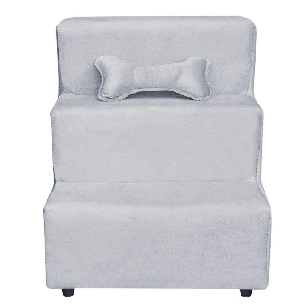 Escadinha Pet 3 Degraus Cachorro E Gato Veludo Cinza - 1