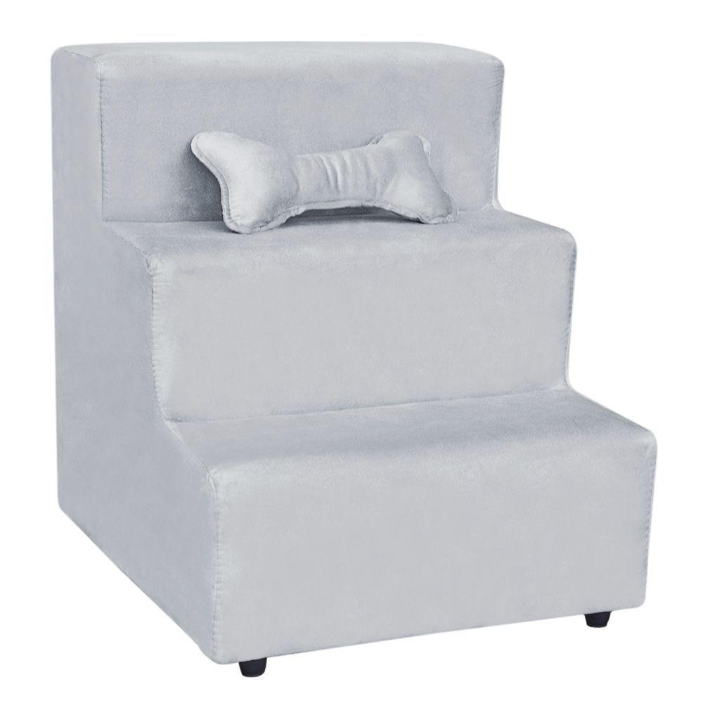 Escadinha Pet 3 Degraus Cachorro E Gato Veludo Cinza - 2