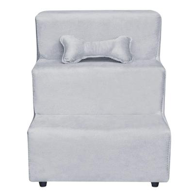 Escadinha Pet 3 Degraus Cachorro E Gato Veludo Cinza