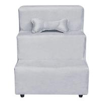 Escadinha Pet 3 Degraus Cachorro E Gato Veludo Cinza - 1