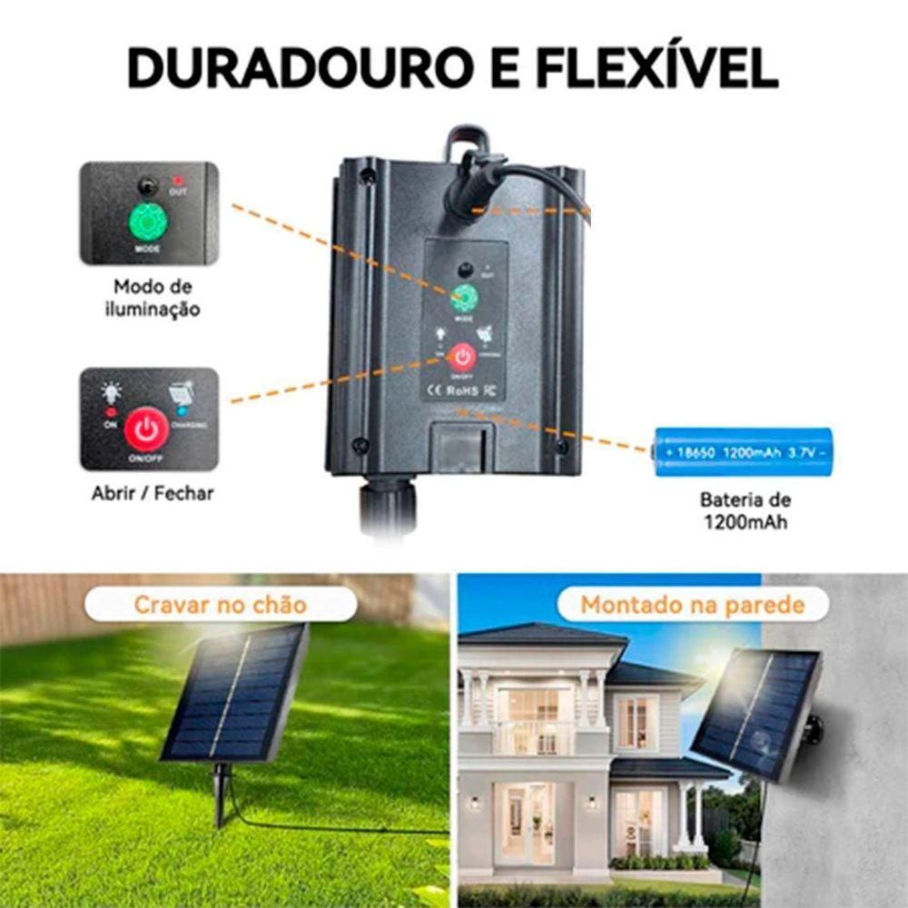 Pisca Cordão Varal Solar Natal 10 Lâmpadas Leds Amarelo 5m - 4
