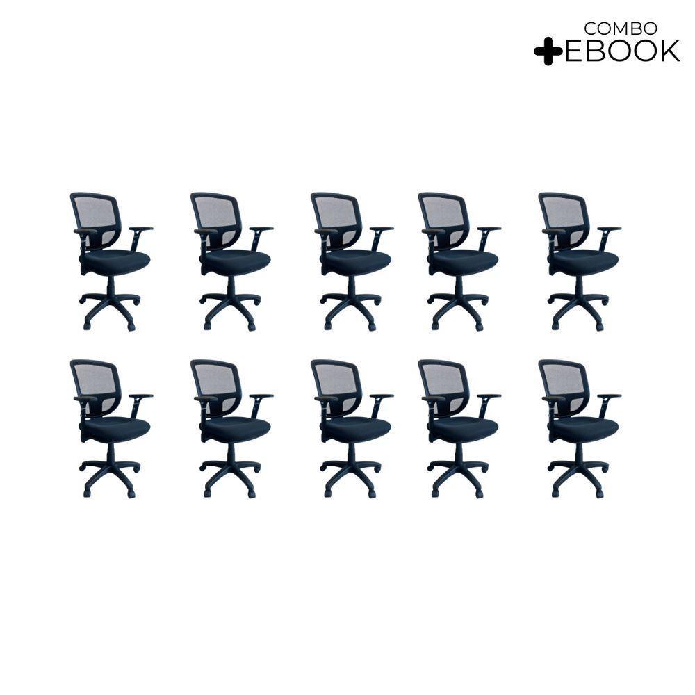 Kit 10 Cadeiras De Escritório Diretor Oficial Ergon Uni + E-book - 2