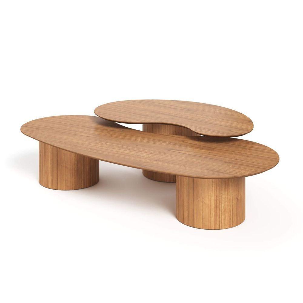 Conjunto Mesa De Centro Orgânica Lake Em Madeira Mel - 2