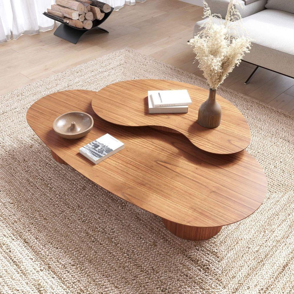 Conjunto Mesa De Centro Orgânica Lake Em Madeira Mel - 3