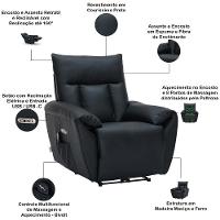 Poltrona Do Papai Reclinável Elétrica Com Massagem E Aquecimento Velutti L07 Couríssimo Preto - Lyam - 3
