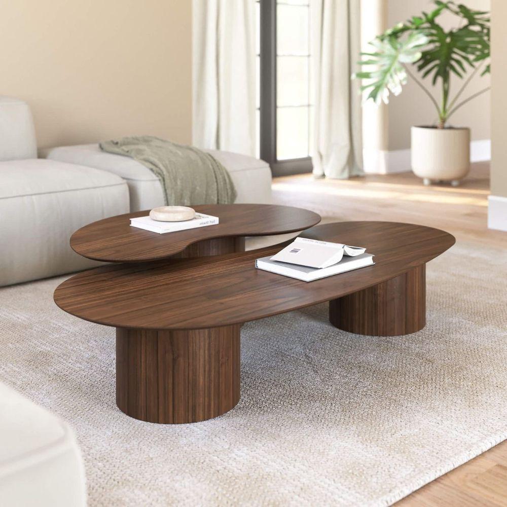 Conjunto Mesa De Centro Orgânica Lake Em Madeira Castanho - 3