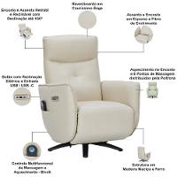 Poltrona De Massagem Reclinável Elétrica Com Aquecimento Bravinni L07 Couríssimo Bege - Lyam Decor