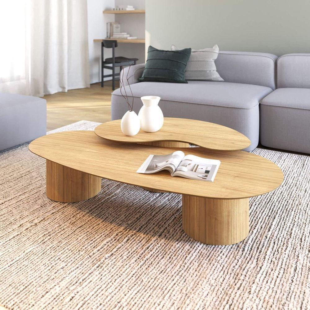 Conjunto Mesa De Centro Orgânica Lake Em Madeira Damasco - 1