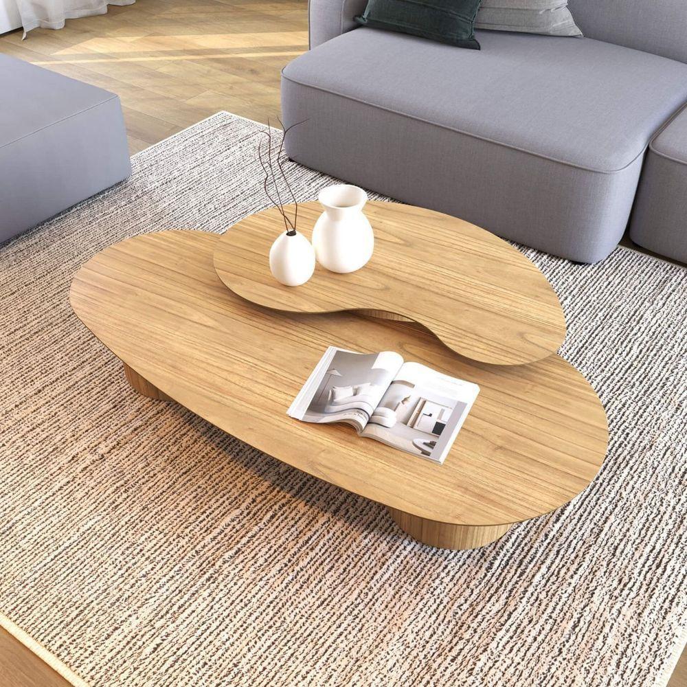 Conjunto Mesa De Centro Orgânica Lake Em Madeira Damasco - 2