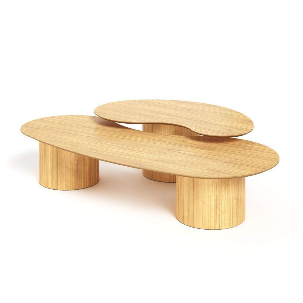 Conjunto Mesa De Centro Orgânica Lake Em Madeira Damasco - 3