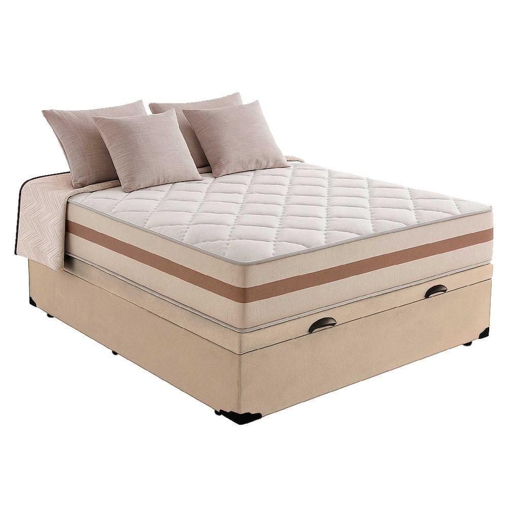 Cama Box Baú Casal Suede Bege Com Colchão Pillow Angel Molas Ensacadas 63x138x188 - 1