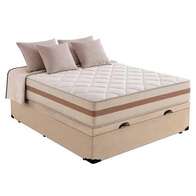 Cama Box Baú Casal Suede Bege Com Colchão Pillow Angel Molas Ensacadas 63x138x188