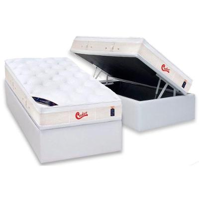 Cama Box Baú Solteiro: Colchão Molas Pocket Ensacadas Castor Gold Star Vitagel + Base Crc Courano White (88x188)
