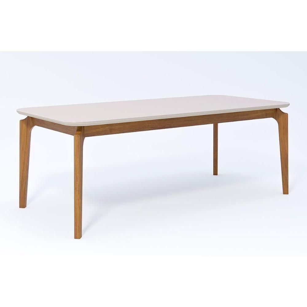 Mesa De Sala Jantar Ficus C- Tampo Madeirado Vidro 210x100cm Carvalho-off White - Cimol - 1