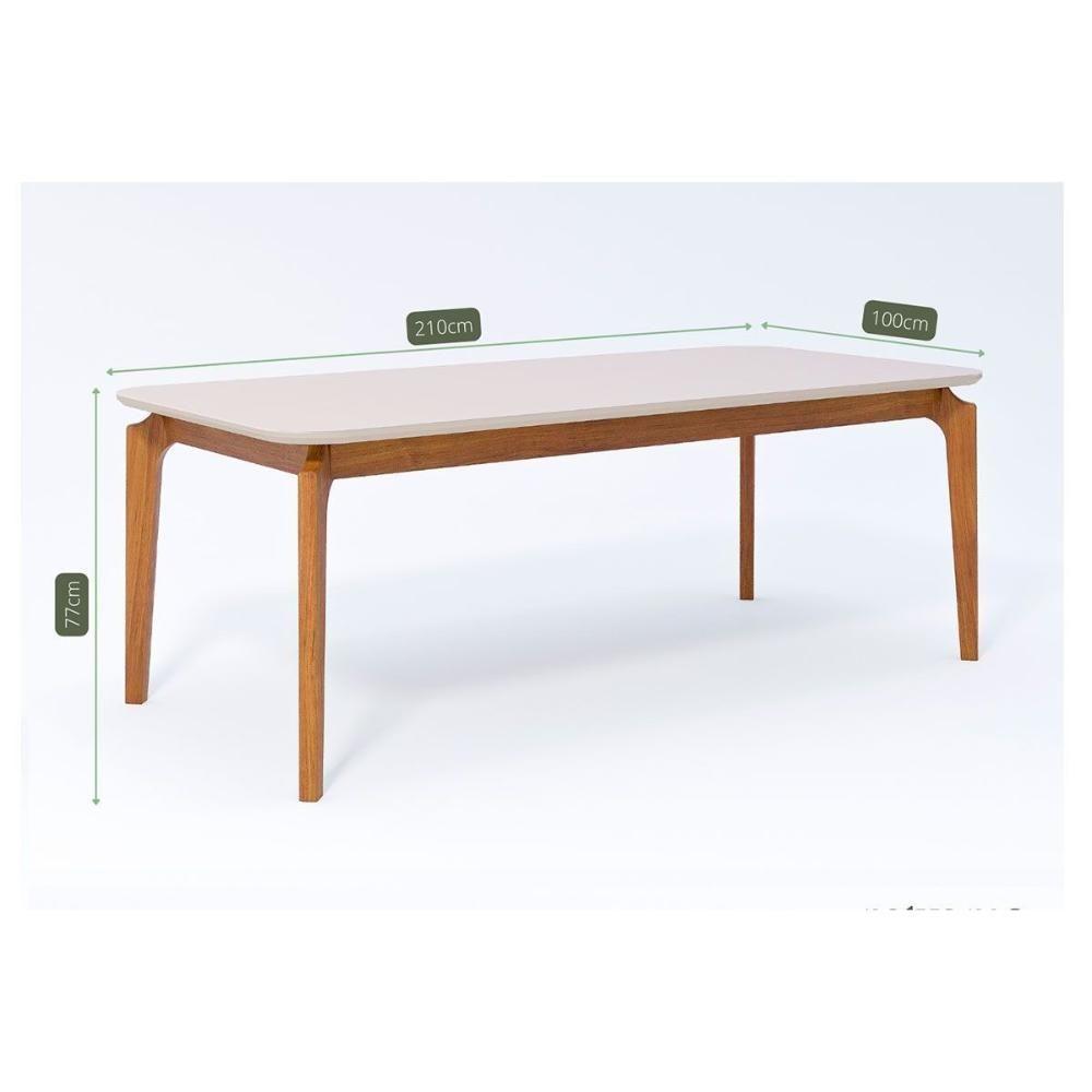 Mesa De Sala Jantar Ficus C- Tampo Madeirado Vidro 210x100cm Carvalho-off White - Cimol - 3