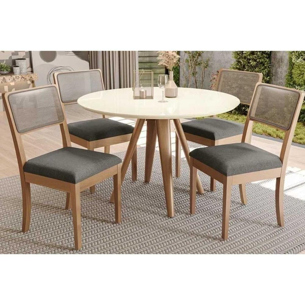 Mesa De Sala Jantar Duna Premium Madeira Maciça C- Tampo Madeirado C- Vidro 120x120cm Carvalho-off White - Kappesberg - 7