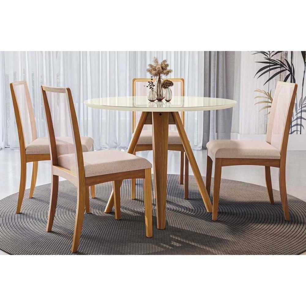 Mesa De Sala Jantar Duna Premium Madeira Maciça C- Tampo Madeirado C- Vidro 120x120cm Carvalho-off White - Kappesberg - 8