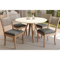 Mesa De Sala Jantar Duna Premium Madeira Maciça C- Tampo Madeirado C- Vidro 120x120cm Carvalho-off White - Kappesberg - 7