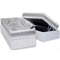 Cama Box Baú Solteiro: Colchão Molas Pocket Ensacadas Castor Super Luxo Látex Plush + Base Crc Courano White (88x188) - 1