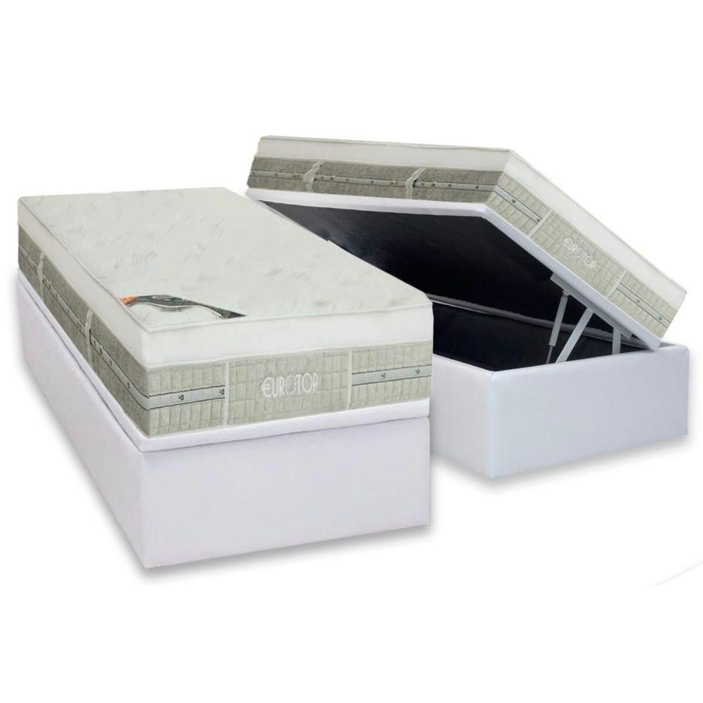 Cama Box Baú Solteiro: Colchão Molas Pocket Ensacadas Castor Summer Winter + Base Crc Courano White (88x188) - 1