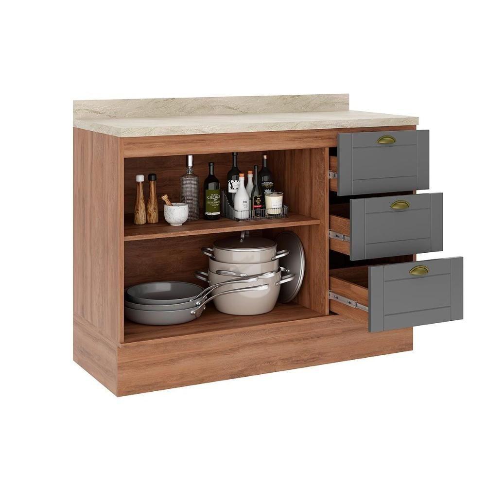 Gabinete P- Pia Cozinha Balcão Bella 2608 2 Portas E 3 Gavetas S-tampo 120cm Nogal-cinza - Carraro - 4
