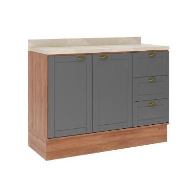 Gabinete P- Pia Cozinha Balcão Bella 2608 2 Portas E 3 Gavetas S-tampo 120cm Nogal-cinza - Carraro