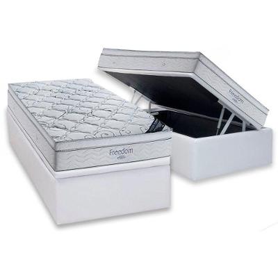 Cama Box Baú Solteiro: Colchão Molas Superpocket Ensacadas Ortobom Freedom Visco + Base Crc Courano White (88x188)