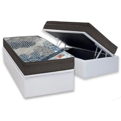 Cama Box Baú Solteiro: Colchão Molas Superpocket Ensacadas Ortobom Iso + Base Crc Courano White (88x188)
