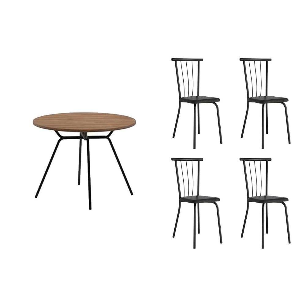 Sala De Jantar Completa 1588 Aço C- Tampo Madeirado 100x100cm E 4 Cadeiras 154 Preto-freijo - Corano Preto - Carraro - 1
