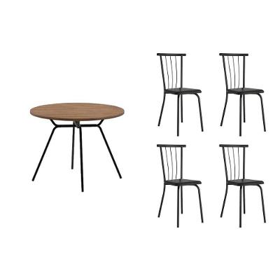 Sala De Jantar Completa 1588 Aço C- Tampo Madeirado 100x100cm E 4 Cadeiras 154 Preto-freijo - Corano Preto - Carraro