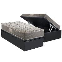 Cama Box Baú Solteiro: Colchão Anatômico Herval Ag65 Fort Black + Base Crc Suede Gray (88x188) - 1