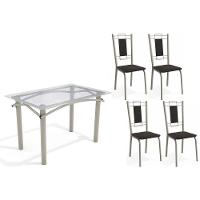 Conjunto: Mesa De Cozinha Elba C- Tampo De Vidro 120cm E 4 Cadeiras Florença Niquel - Courano Preto - Kappesberg - 1