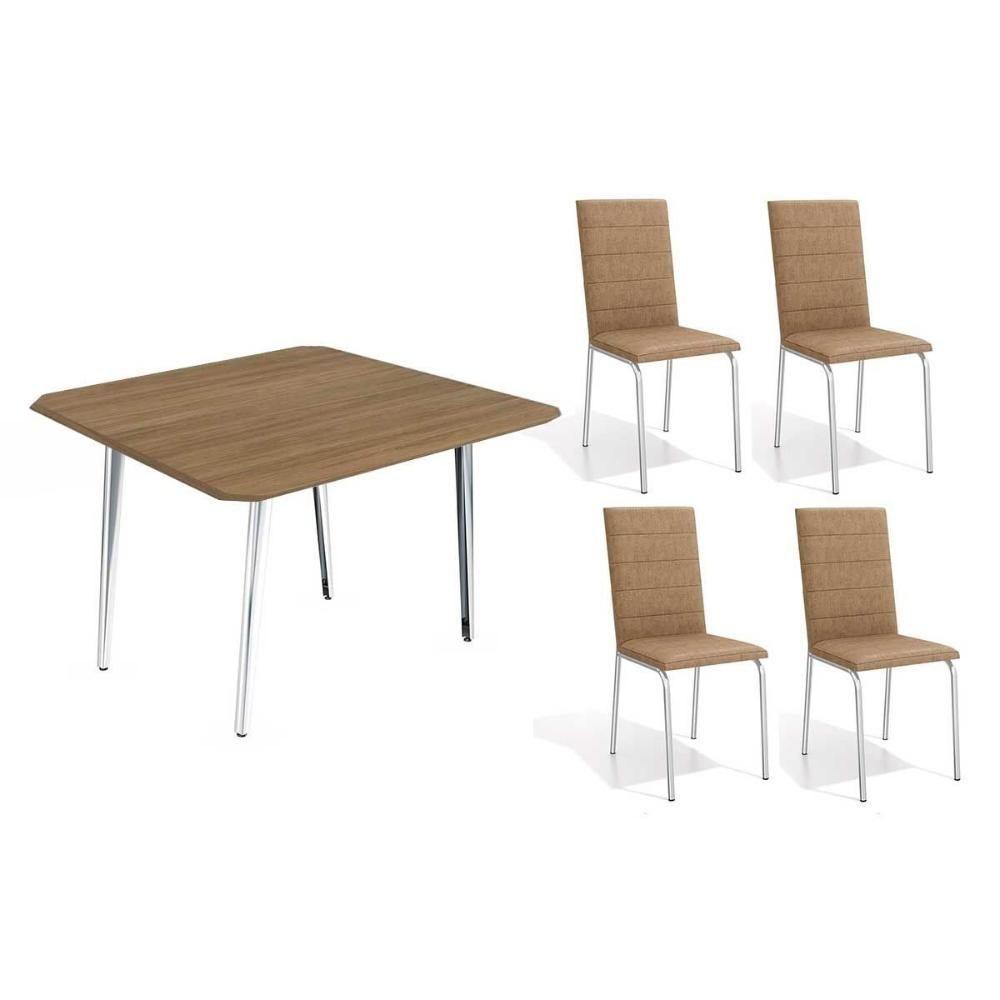 Conjunto: Mesa Sala Jantar Iguaçu C- Tampo De Madeira 90cm + 4 Cadeiras Amsterdã Cromada-capuccino - Kappesberg - 1