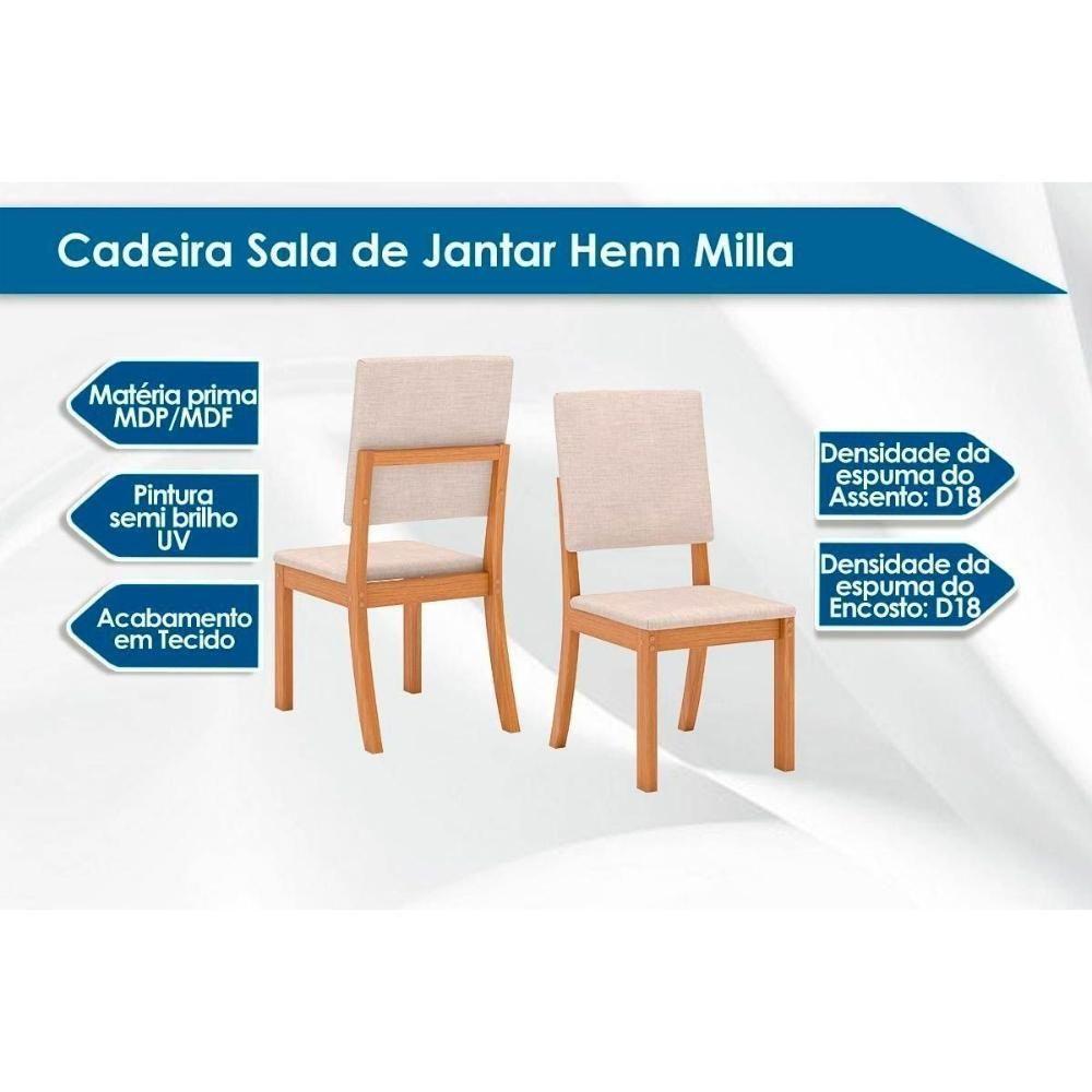 Conjunto: Mesa De Cozinha Lins C- Tampo Madeirado 120x80cm E 4 Cadeiras Milla Nature-off White - Linho Bege - Henn - 4