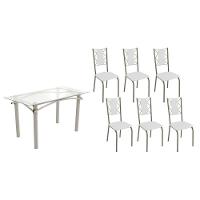 Conjunto: Mesa De Cozinha Elba C- Tampo De Vidro 150cm E 6 Cadeiras Lisboa Niquel - Courano Branco - Kappesberg - 1