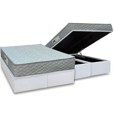 Cama Box Baú King: Colchão Espuma D45 Paropas Pasquale Gray + Base Crc Linhão White (193x203)