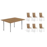 Conjunto: Mesa Sala Jantar Iguaçu C- Tampo De Madeira 1.60cm + 6 Cadeiras Amsterdã Cromada-capuccino - Kappesberg - 1